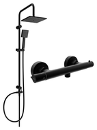 Mexen Slim Tord set de duș montat pe perete cu duș fix și baterie de duș termostatică, negru - 77105200-70