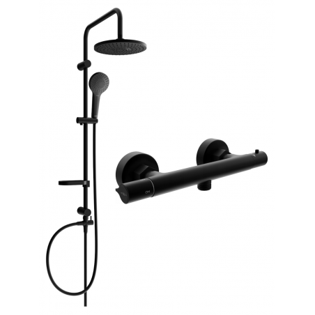 Mexen Erik set de duș aparente cu ploaie și baterie de duș termostatică Slim, negru - 77105205-70