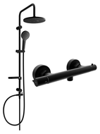 Mexen Erik set de duș aparente cu ploaie și baterie de duș termostatică Slim, negru - 77105205-70