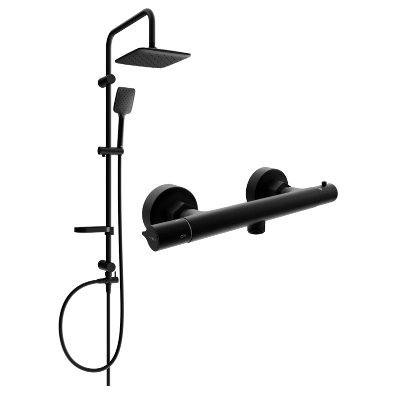 Mexen Slim Sven set de duș montat la suprafață cu duș de ploaie și baterie de duș termostatică, negru - 77105262-70