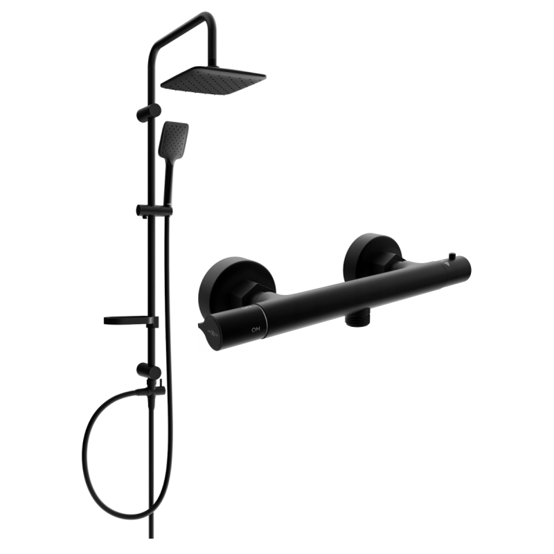 Mexen Sven set de duș montat la suprafață cu duș de ploaie și baterie de duș termostatică Slim, negru - 77105262-70