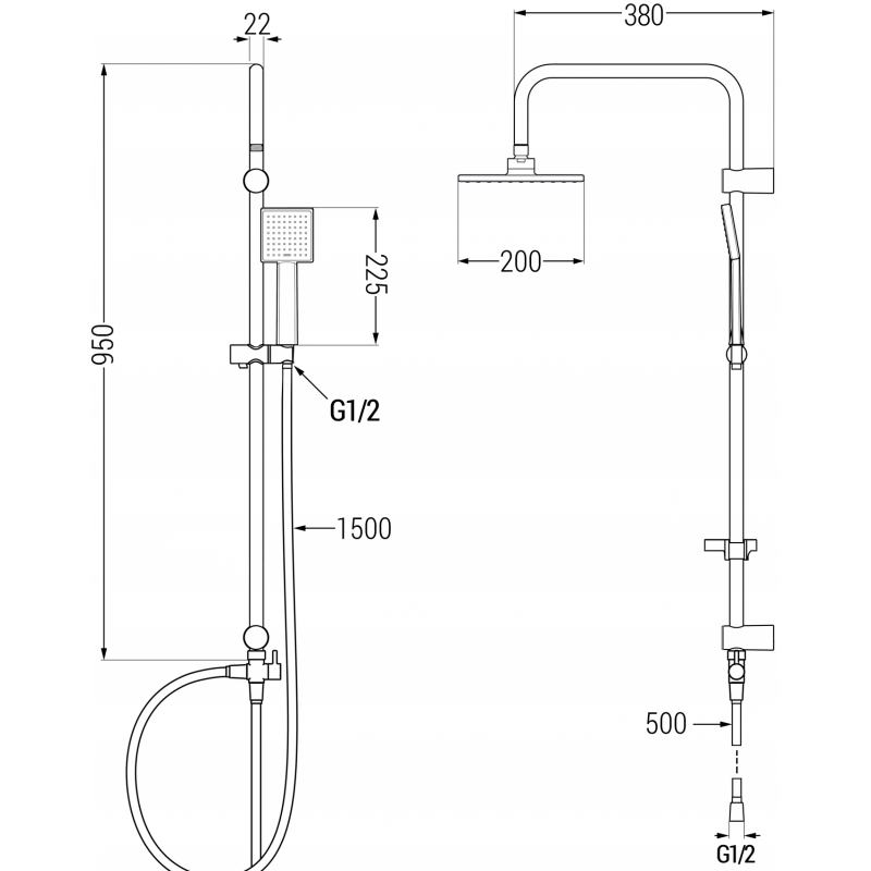 Mexen Tord set de duș aplicat cu ploaie și baterie de duș termostatică Kai, crom - 77100200-00