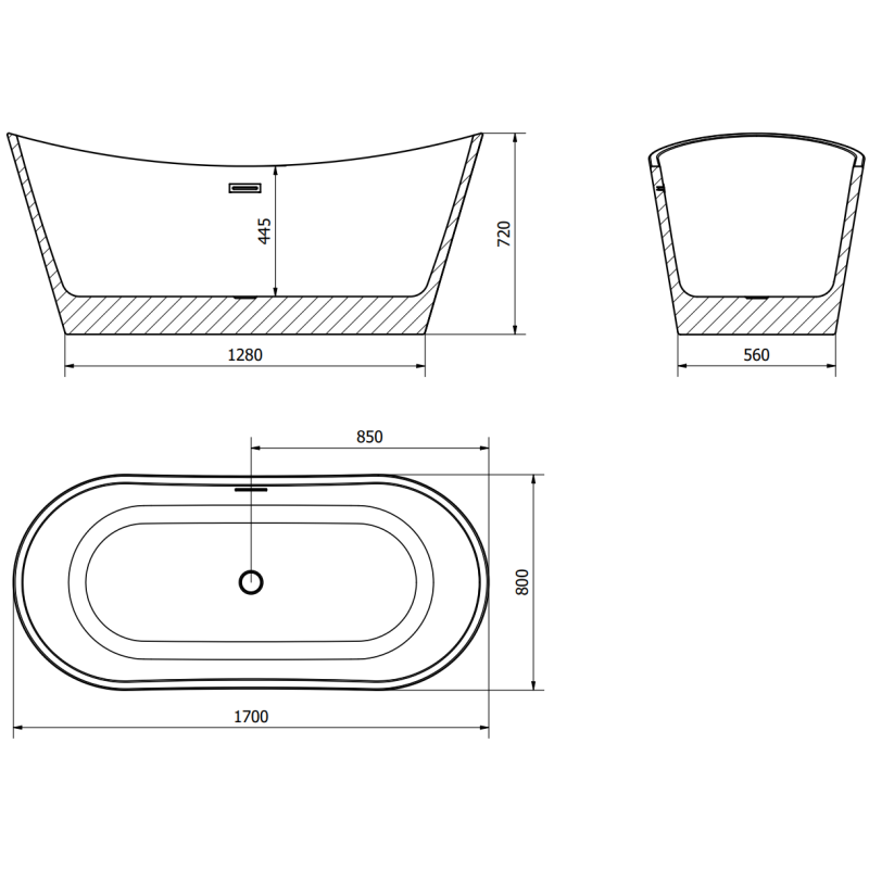Mexen Montana cadă de baie freestanding 170 x 80 cm, albă, preaplin aur roz - 52011708000-60