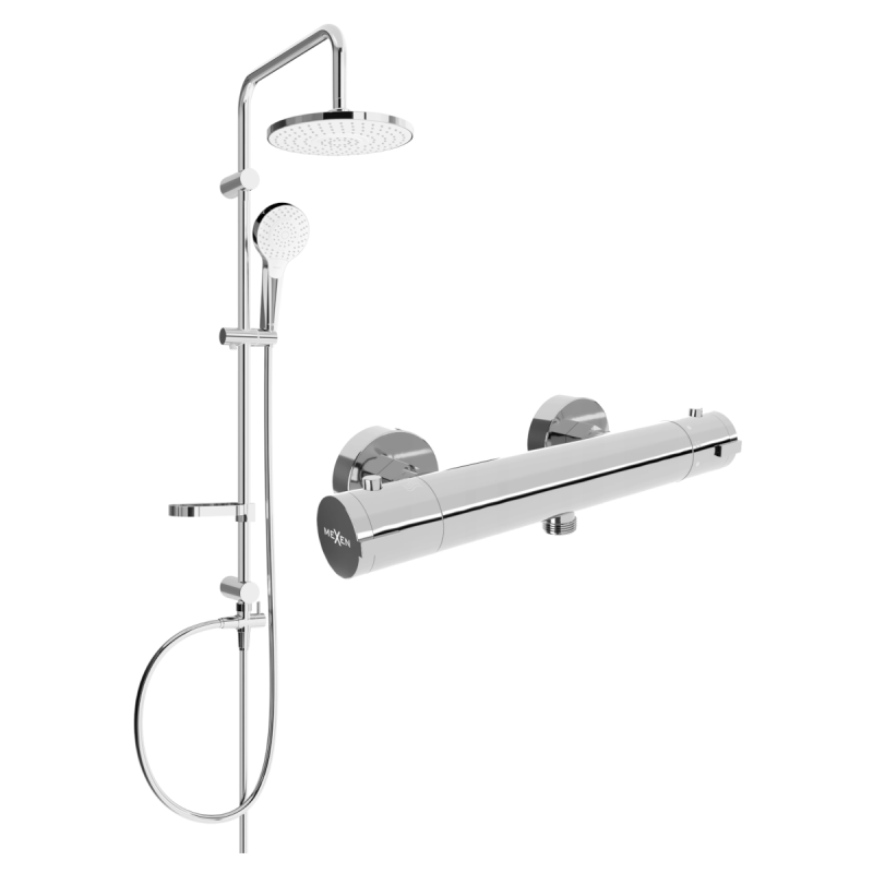 Mexen Erik set de duș cu pară de tip ploaie și baterie de duș termostatică Kai, Crom - 77100205-00