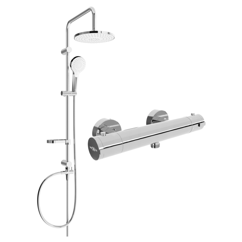 Mexen Kai Erik set de duș montaj pe perete cu cap de duș și baterie de duș termostatică, crom - 77100205-00