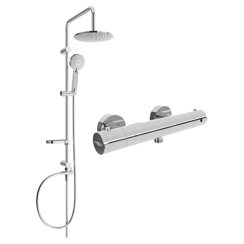 Mexen Kai Carl set de duș aplicat cu duș fix și baterie de duș termostatică, crom - 77100240-00