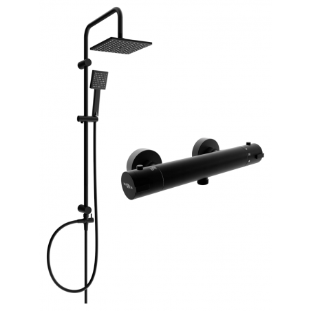 Mexen Tord set de duș montat la suprafață cu cap de duș și baterie de duș termostatică Kai, negru - 77100200-70