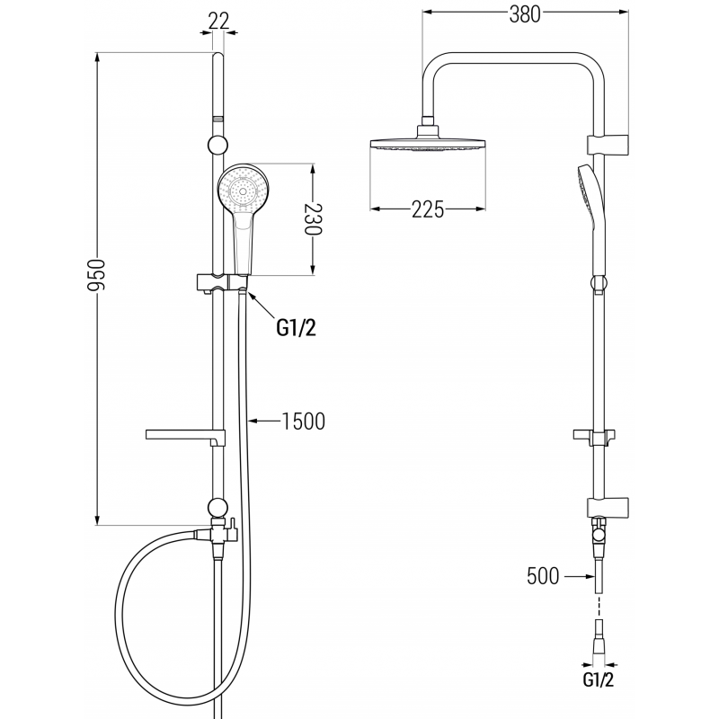 Mexen Kai Set de duș aplicat Erik cu duș fix și baterie de duș termostatică, negru - 77100205-70