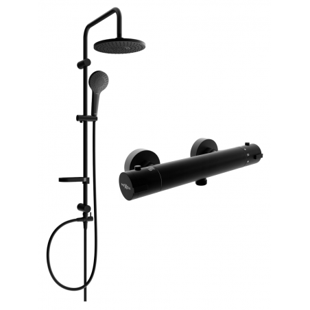 Set de duș aplicat Mexen Erik cu duș de tavan și baterie de duș termostatică Kai, negru - 77100205-70
