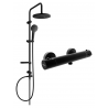 Set de duș aplicat Mexen Erik cu duș de tavan și baterie de duș termostatică Kai, negru - 77100205-70