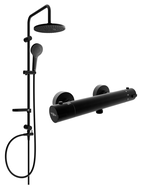 Set de duș aplicat Mexen Erik cu duș de tavan și baterie de duș termostatică Kai, negru - 77100205-70