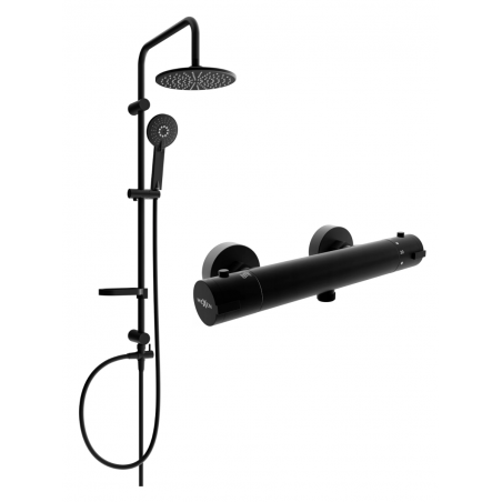 Mexen Carl set de duș cu pară de tip ploaie și baterie de duș termostatică Kai, Neagră - 77100240-70
