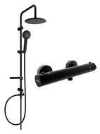 Mexen Carl set de duș cu pară de tip ploaie și baterie de duș termostatică Kai, Neagră - 77100240-70
