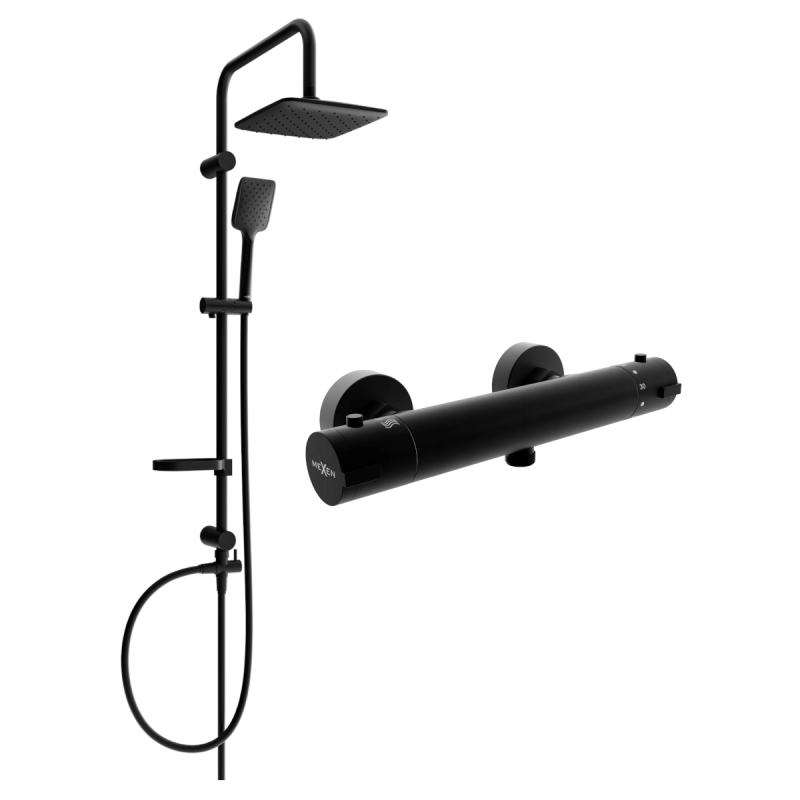 Mexen Sven set de duș cu pară de tip ploaie și baterie de duș termostatică Kai, Neagră - 77100262-70