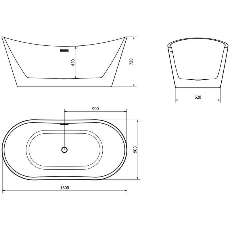 Mexen Montana cadă de sine stătătoare 180 x 90 cm, albă, preaplin gri armă periat - 52011809000-66