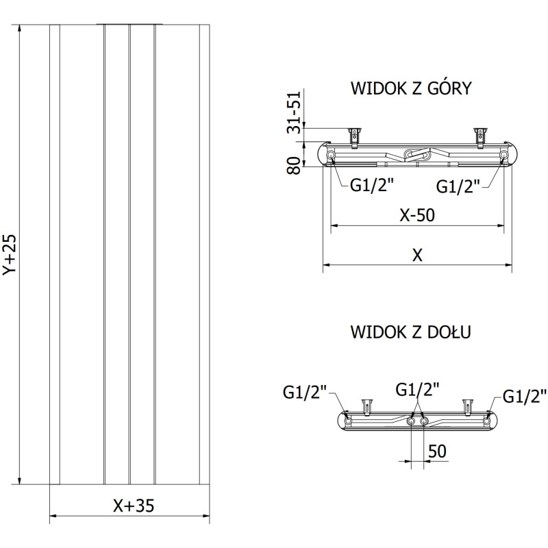 Mexen VR20SL Line lemezradiátor 1800 x 400 mm, alsó középső csatlakozás, 872 W, antracit - W6-180-040-66