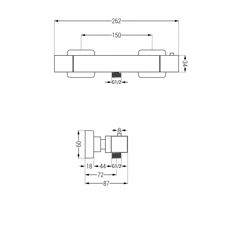 Mexen Tord falra szerelhető zuhanykészlet esőztetővel és termosztatikus zuhanycsapteleppel Cube, króm - 77200200-00