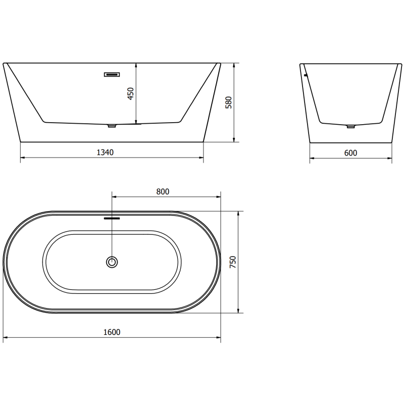 Mexen Luna cadă de baie freestanding 160 x 75 cm, albă, prea-plin cupru periat - 52031607500-65