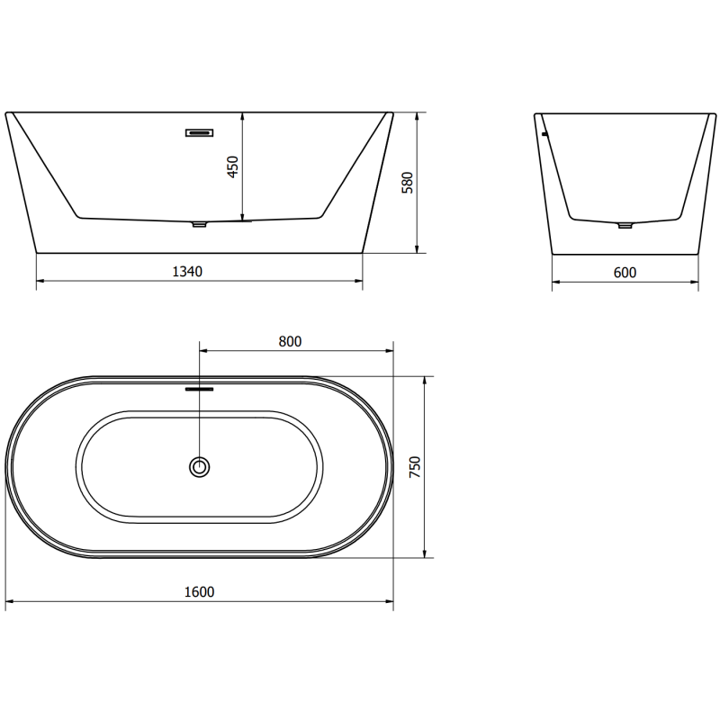 Mexen Luna szabadon álló kád 160 x 75 cm, fehér/fekete, fekete túlfolyó - 52031607575-70