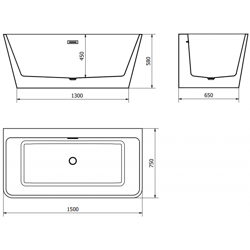 Mexen Volta szabadon álló fal melletti kád 150 x 75 cm, fehér/fekete, arany túlfolyó - 51131507575-50