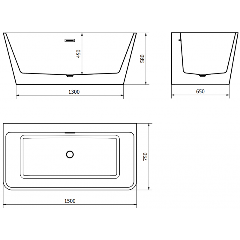 Mexen Volta cadă independentă de perete 150 x 75 cm, alb/negru, preaplin gri armat periat - 51131507575-66