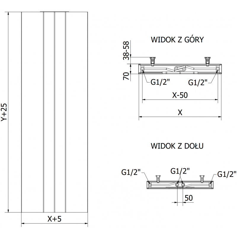 Mexen VS20SL Radiator plat Line 2200 x 400 mm, conexiune centrală inferioară, 1013 W, antracit - W6-220-040-66
