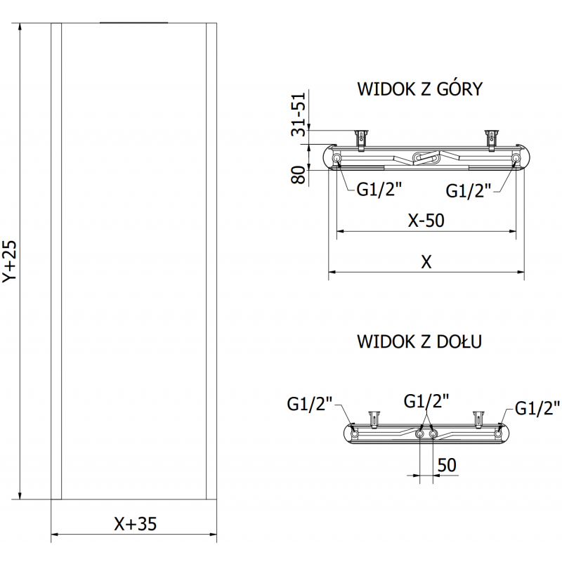 Mexen VR20S Radiator plan 1600 x 300 mm, racord inferior central, 596 W, negru - W6-160-030-70 - W6VR20S-160-030-70