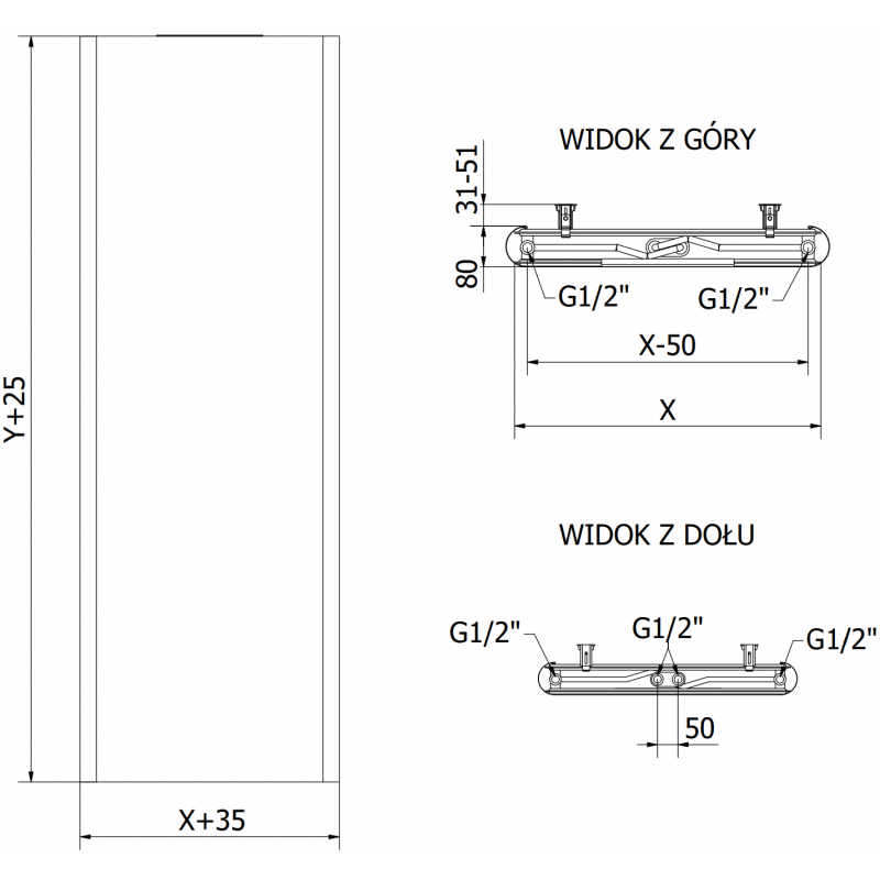 Mexen Flat VR20S panelradiátor 1800 x 300 mm, alsó középső csatlakozás, 654 W, fekete - W6VR20S-180-030-70