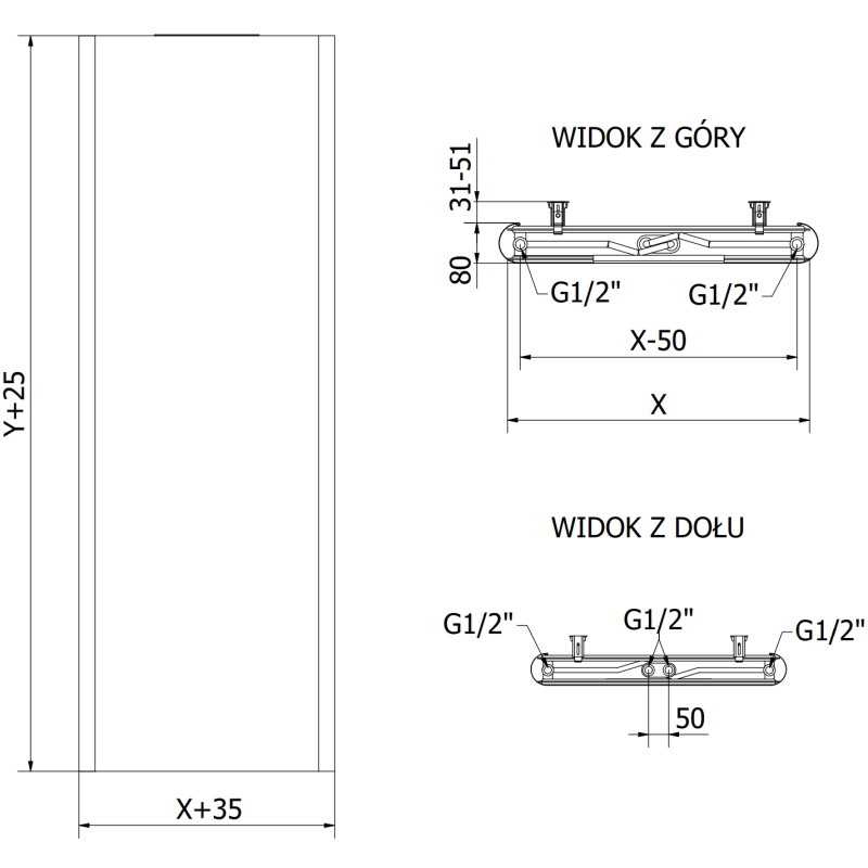 Mexen VR20S Flat lapos radiátor 1400 x 400 mm, alsó középső csatlakozás, 712 W, fekete - W6-140-040-70