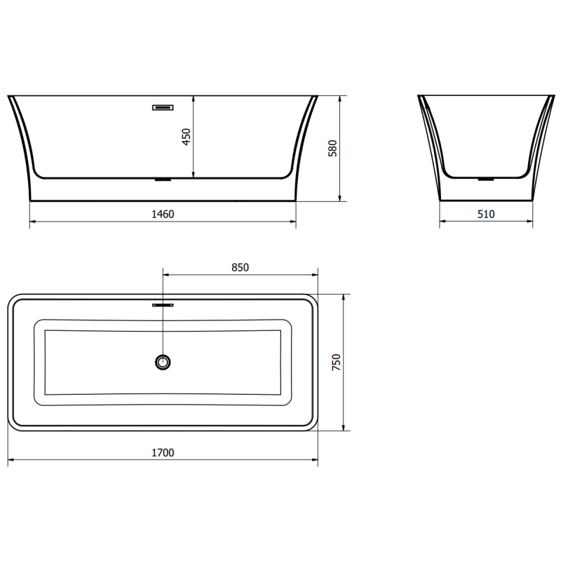 Mexen Tonia szabadon álló kád 170 x 75 cm, fehér, arany túlfolyó - 52171707500-50