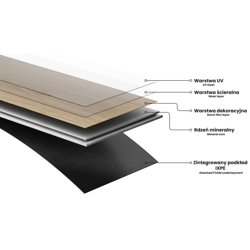 Mexen Sky Valley panouri din vinil 1240 x 182 mm SPC 6,5 mm, suport IXPE 1,5 mm, 4 V-Fugă, Stejar - F1040-1240-182-505-4V1-01