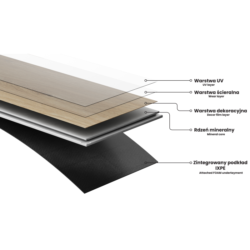 Mexen Richmond 1240 x 182 mm-es vinil panelek SPC 6,5 mm, IXPE 1,5 mm alátét, 4 V-fuga, Tölgy - F1043-1240-182-505-4V1-01