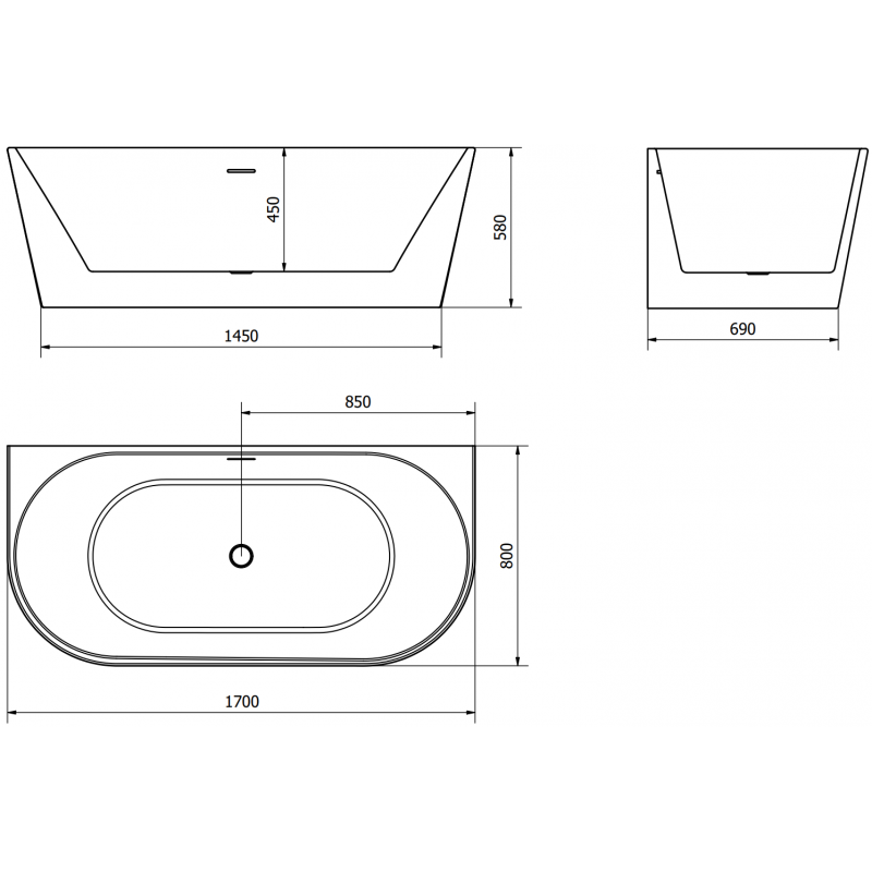 Mexen Oval szabadon álló falhoz rögzíthető kád 170 x 80 cm, fehér, króm túlfolyó - 52671708000-01