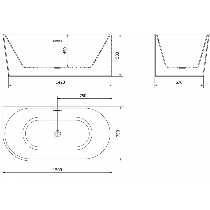 Mexen Mia szabadon álló sarokkád jobb 150 x 75 cm, fehér, arany túlfolyó - 52691507500P-50