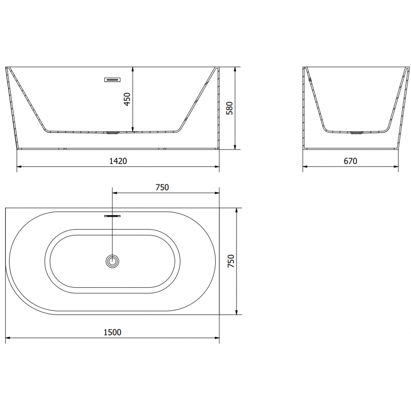 Mexen Mia szabadon álló sarokkád jobb 150 x 75 cm, fehér, túlfolyó gun metal - 52691507500P-95