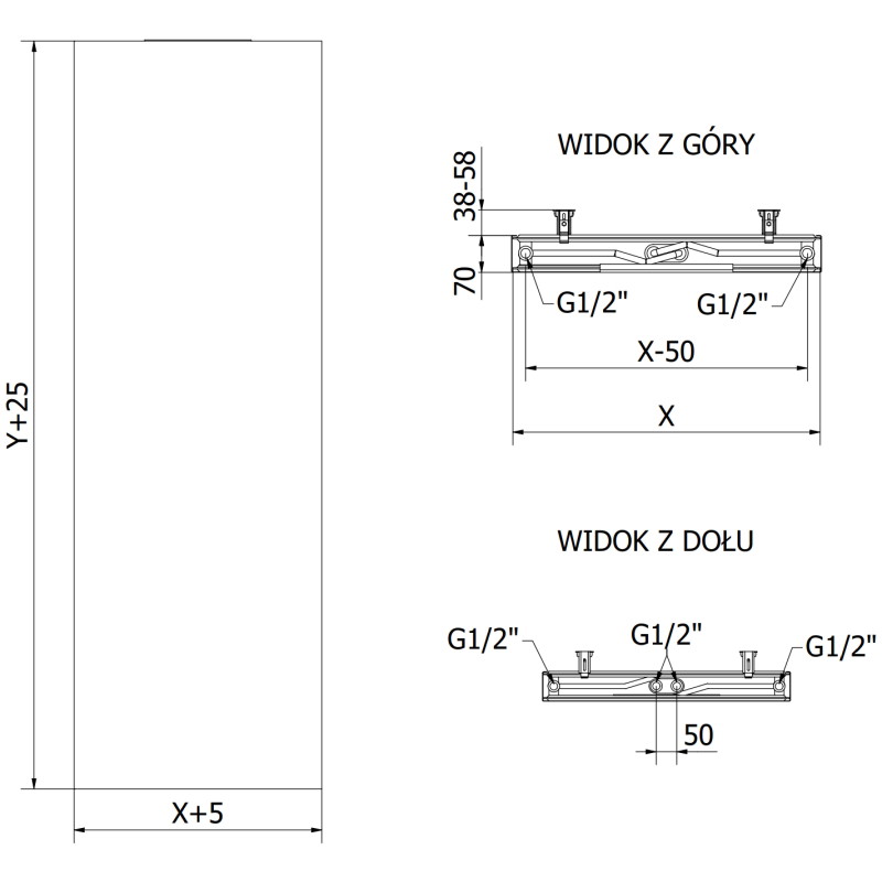 Mexen VS20S Flat lemezradiátor 1800 x 600 mm, alsó középső csatlakozású, 1308 W, fekete - W6-180-060-70