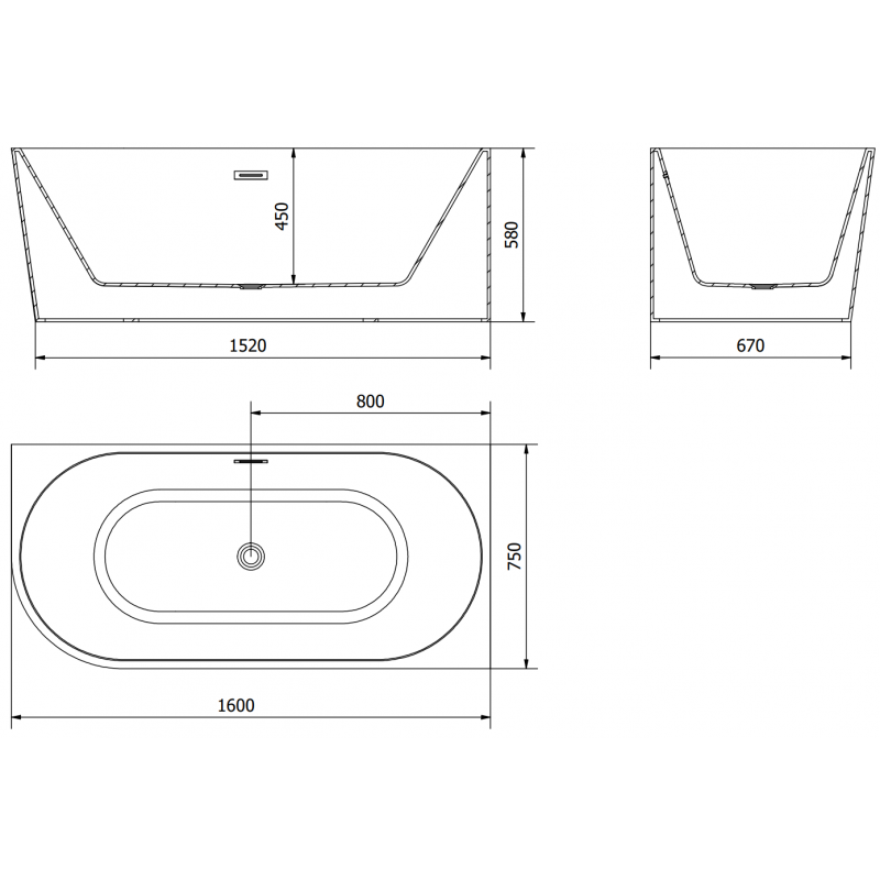 Mexen Mia szabadon álló sarokkád jobb oldali 160 x 75 cm, fehér, fekete túlfolyó - 52691607500P-70