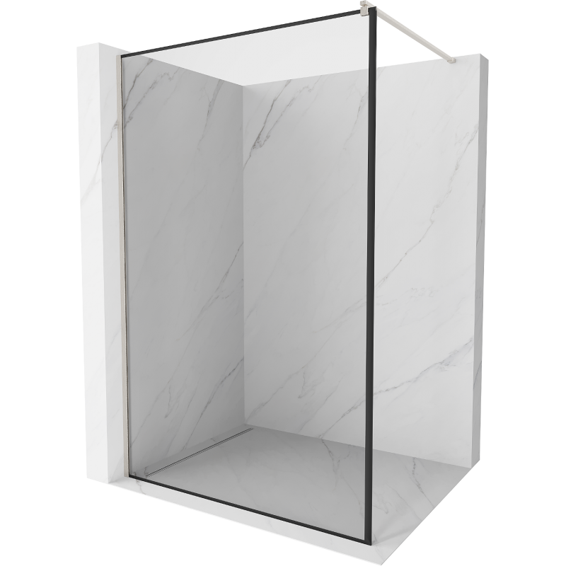 Mexen Kioto Walk-in zuhanyfal 130 x 200 cm, fekete keret 8 mm, szálcsiszolt nikkel - 800-130-101-97-70