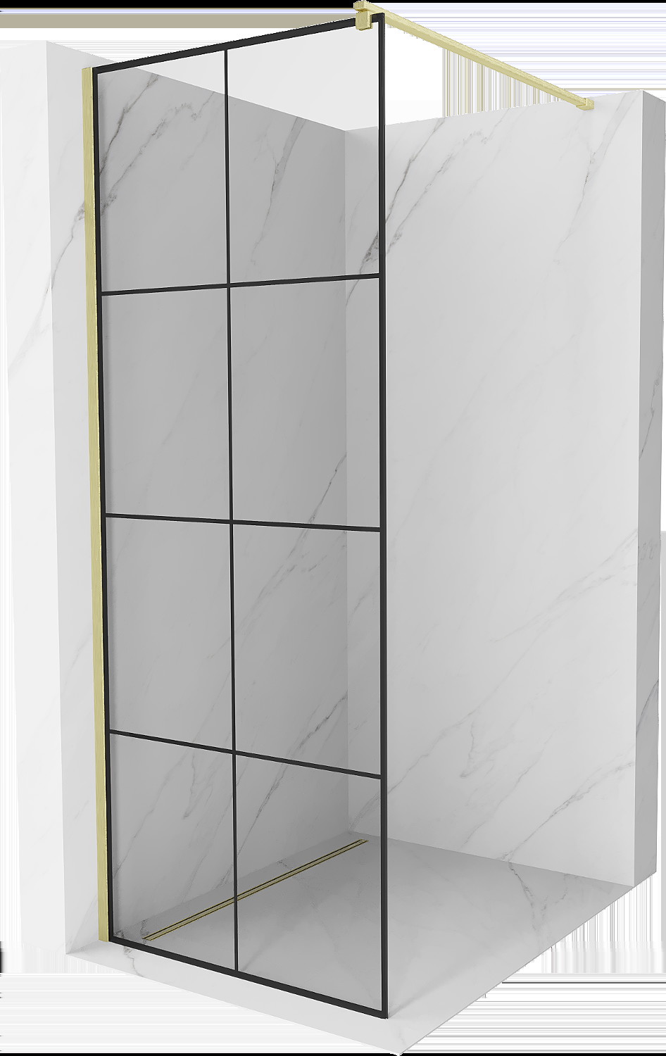 Mexen Kioto perete duș Walk-in 70 x 200 cm, model negru 8 mm, aur periat - 800-070-101-55-77