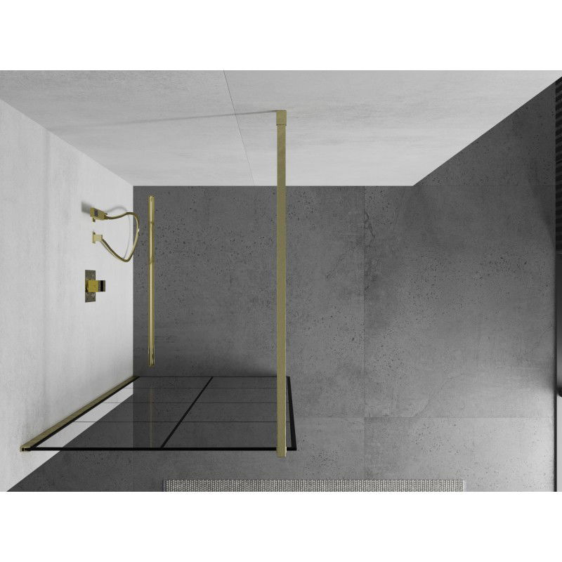 Mexen Kioto panou de duș Walk-in 90 x 200 cm, grilaj negru 8 mm, auriu periat - 800-090-101-55-77