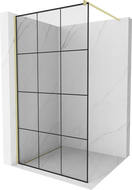 Mexen Kioto Walk-in zuhanyfal 100 x 200 cm, fekete rácsos 8 mm, arany kefélt - 800-100-101-55-77
