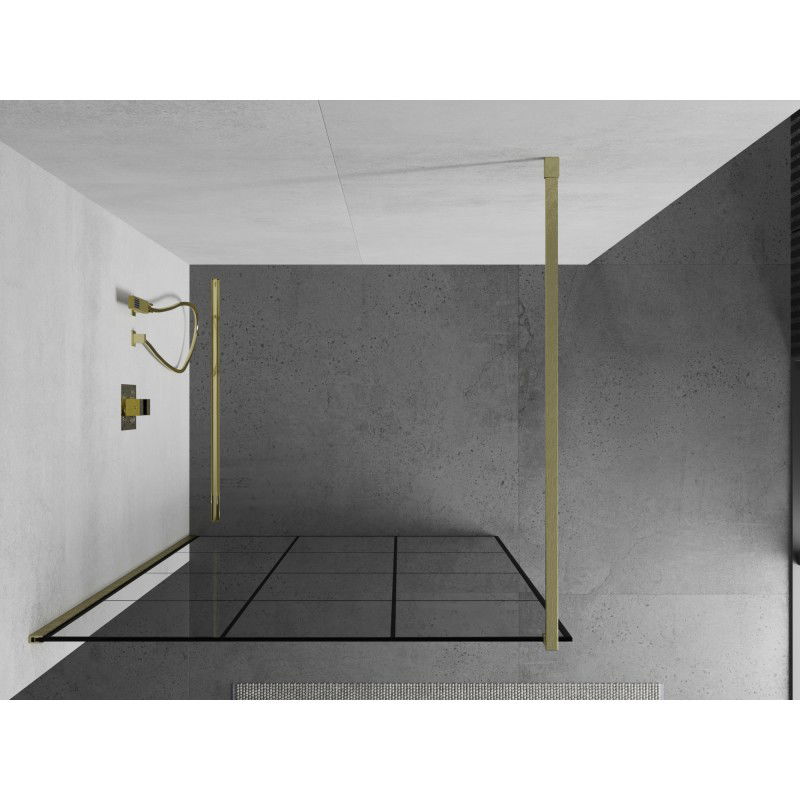 Mexen Kioto perete de duș Walk-in 120 x 200 cm, grilă neagră 8 mm, auriu periat - 800-120-101-55-77