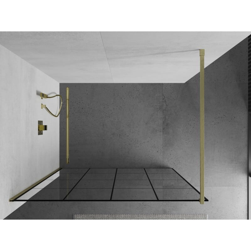 Mexen Kioto panou de duș Walk-in 140 x 200 cm, grilaj negru, 8 mm, auriu periat - 800-140-101-55-77