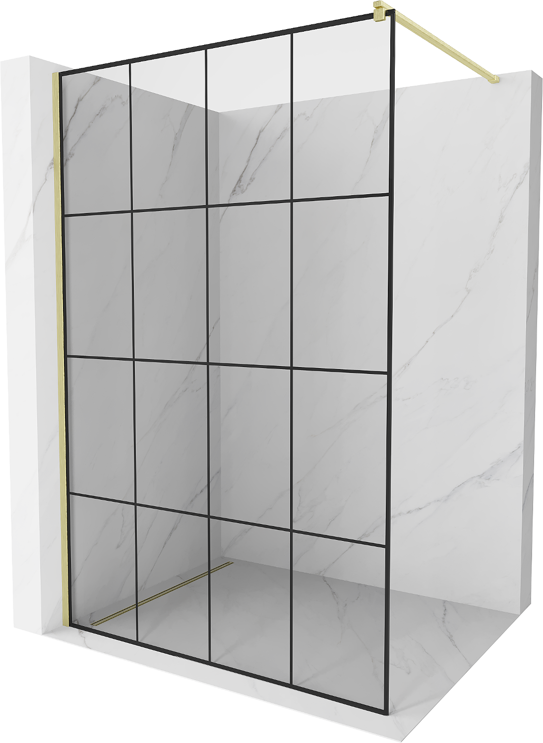 Mexen Kioto perete de dus Walk-in 140 x 200 cm, model negru 8 mm, finisaj aurit - 800-140-101-55-77