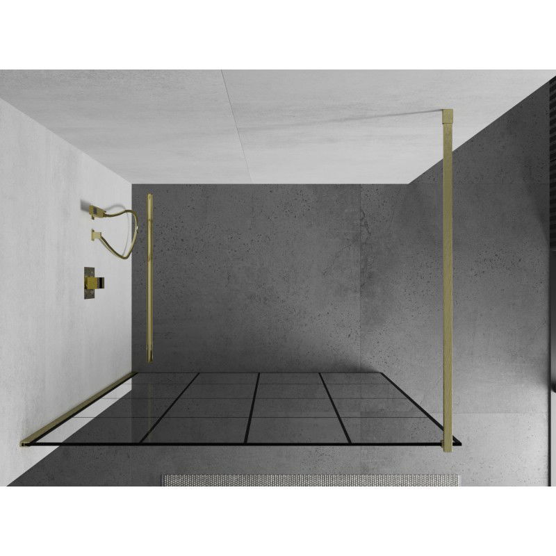 Mexen Kioto walk-in zuhanyfal 160 x 200 cm, fekete rács 8 mm, arany szálcsiszolt - 800-160-101-55-77