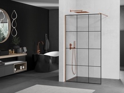 Mexen Kioto Walk-in zuhanyfal 100 x 200 cm, fekete minta 8 mm, csiszolt réz - 800-100-101-65-77
