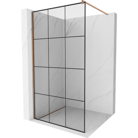 Mexen Kioto Walk-in zuhanyfal 100 x 200 cm, fekete minta 8 mm, csiszolt réz - 800-100-101-65-77