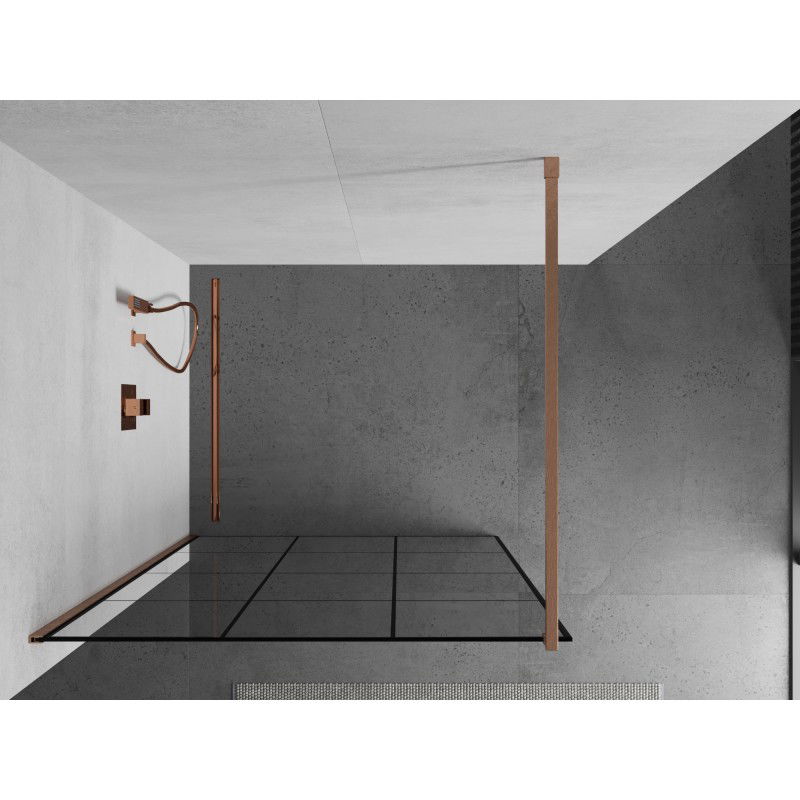 Mexen Kioto zuhanyfal Walk-in 120 x 200 cm, fekete rács 8 mm, kefélt réz - 800-120-101-65-77