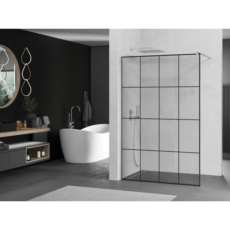 Mexen Kioto Walk-in zuhanyfal 160 x 200 cm, fekete rácsos 8 mm, kefélt nikkel - 800-160-101-97-77