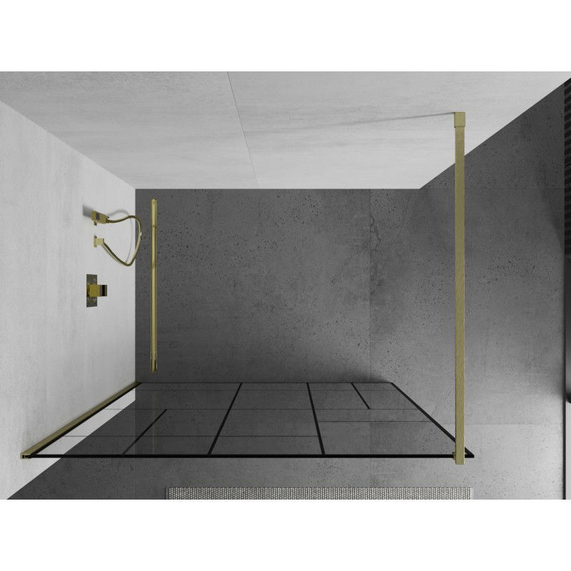 Mexen Kioto zuhanyfal Walk-in 70 x 200 cm, fekete mintázat 8 mm, arany kefélt - 800-070-101-55-78